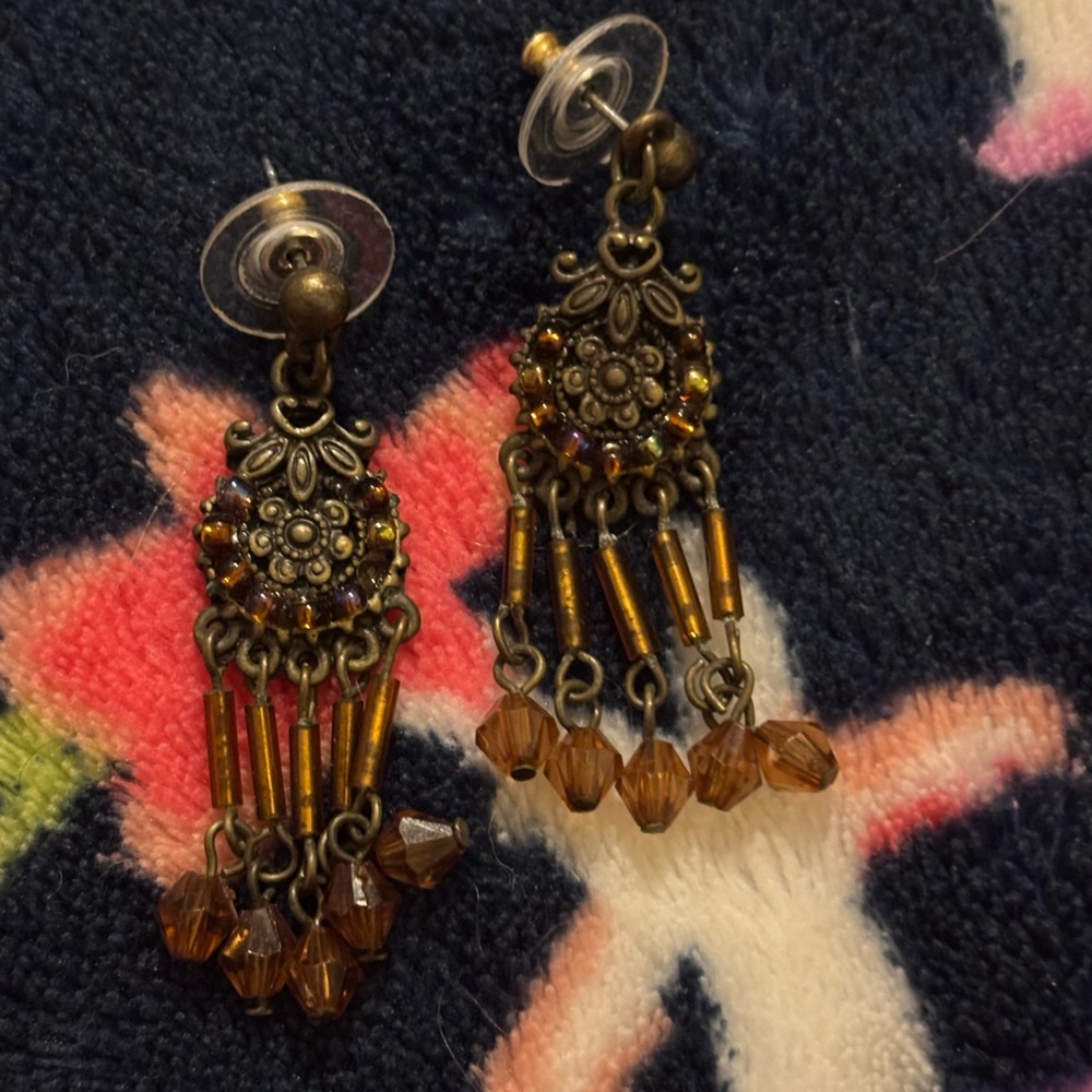 Vintage Gold and Brown Dangle Earrings